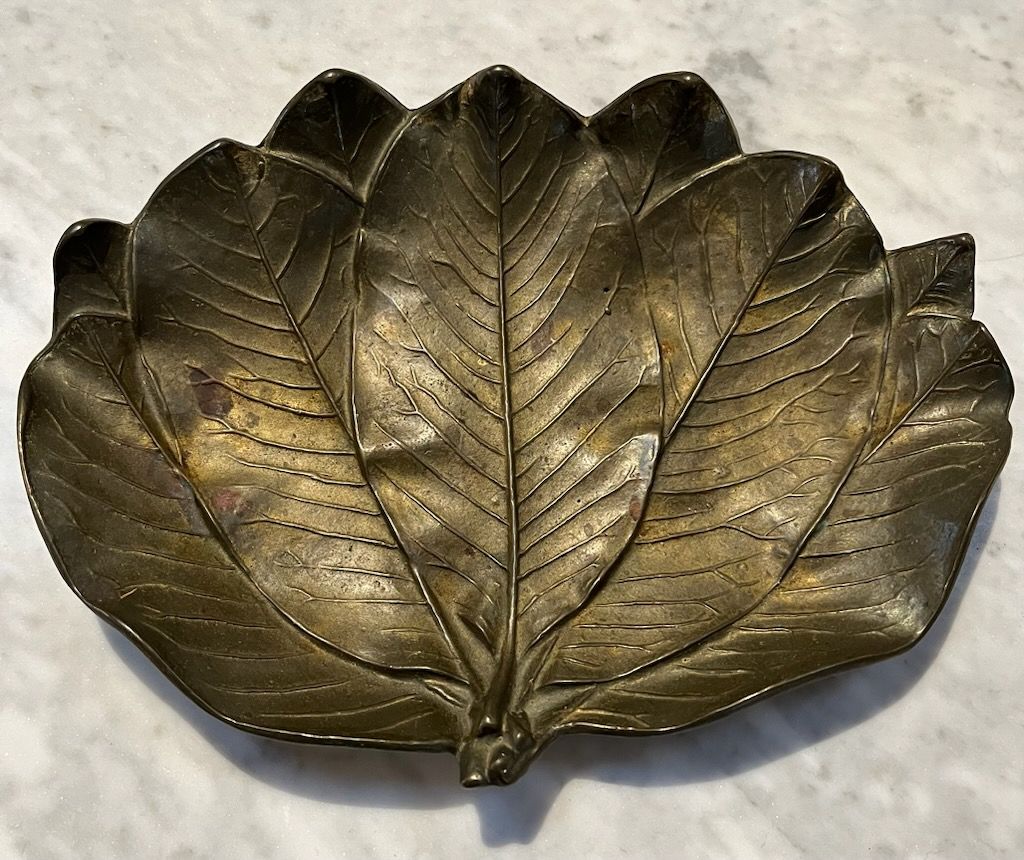 Vintage Solid Brass Magnolia Leaf Tray