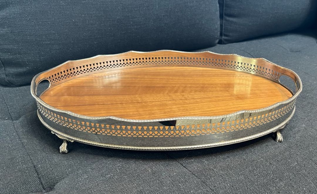 Vintage Silver &amp; Walnut Footed Tray