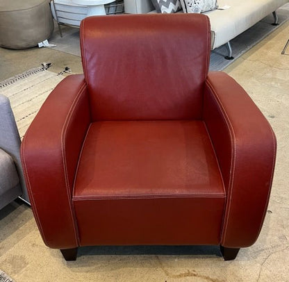 Custom Red Leather Chair w Contrast Stitching