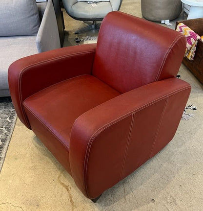 Custom Red Leather Chair w Contrast Stitching