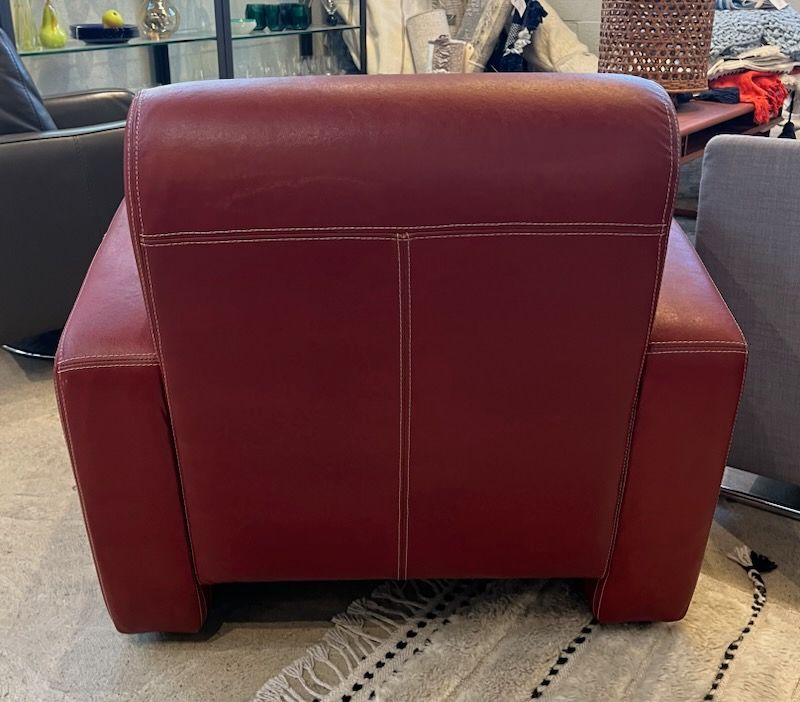 Custom Red Leather Chair w Contrast Stitching