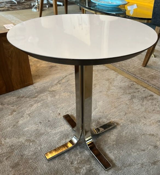 Vintage Round White Formica Table w Chrome Pedestal Base   EACH