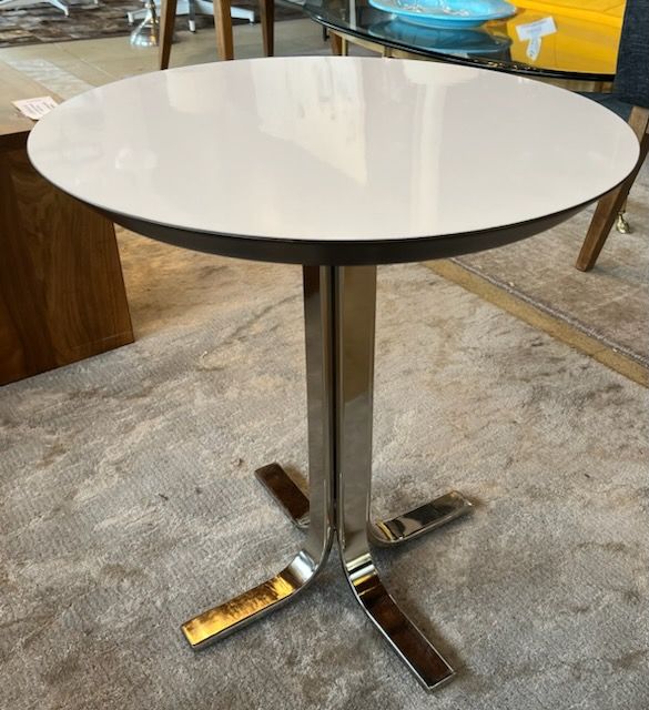 Vintage Round White Formica Table w Chrome Pedestal Base