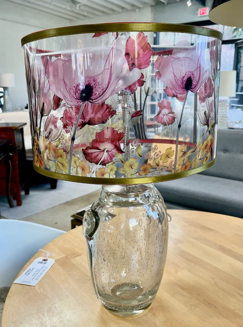 Vintage Handblown Glass Lamp w Floral Shade