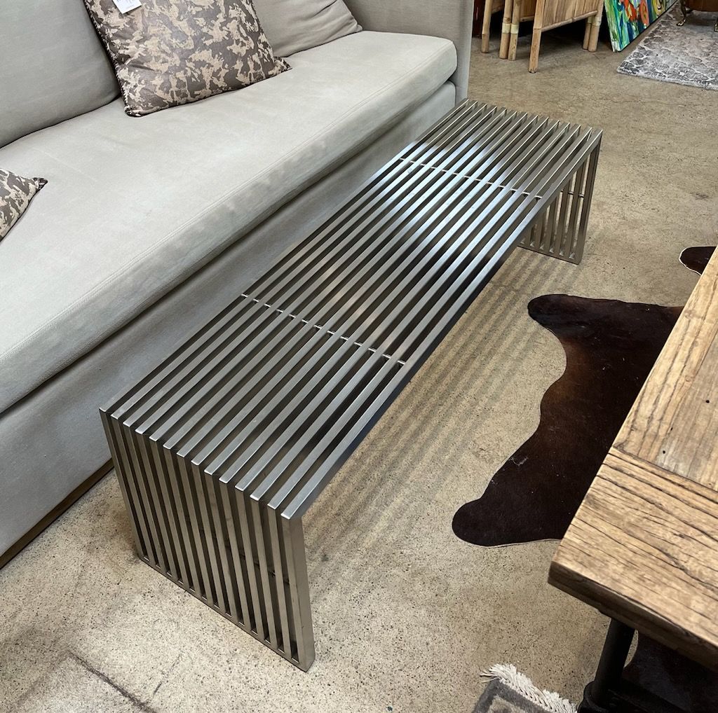 Milo Baughman Style Brushed Chrome Coffee Table