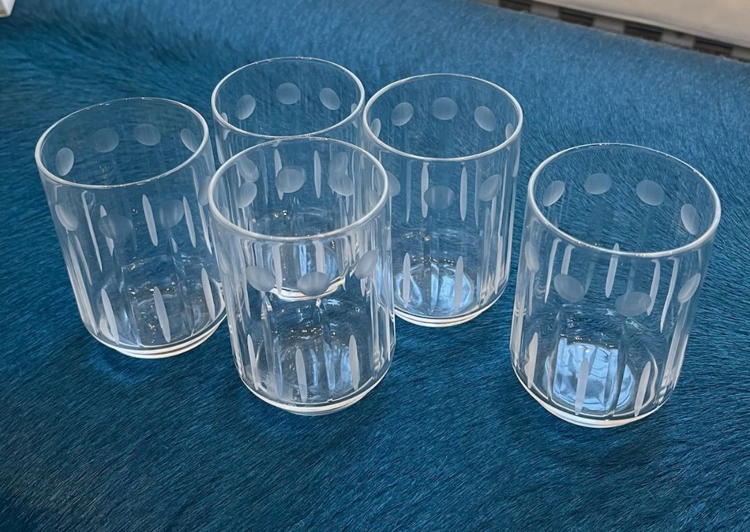 Vintage Etched Little French Wine Glasses  SET OF 5