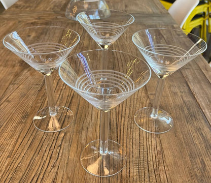 Vintage Metropolitian Crystal Etched Martini Glasses  SET OF 4