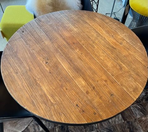 Restoration Hardware Aero Round Table, Wood Top/Cast Iron Base