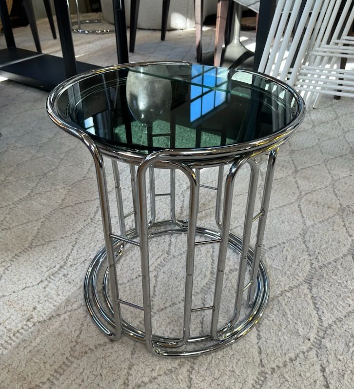 MCM Chrome and Smoke Glass Stackable Side Tables  SET OF 3