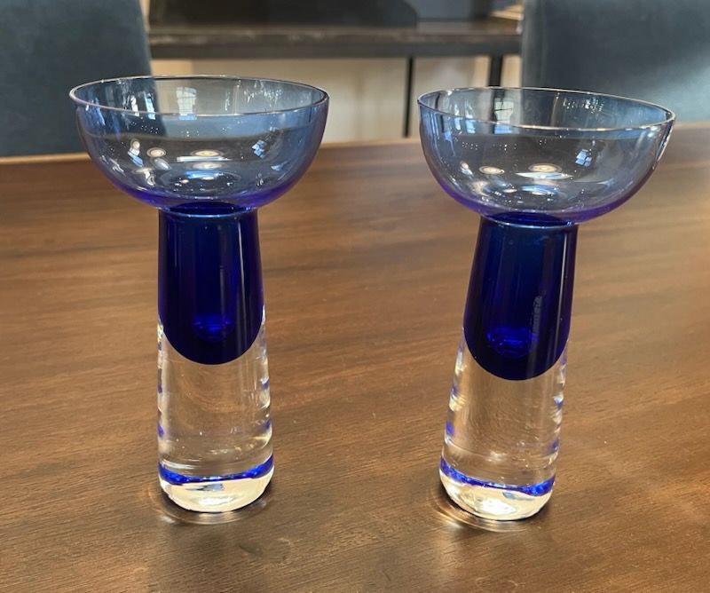 Vintage Murano Blue Teardrop Glass Candle Holders  PAIR