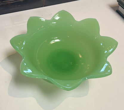 Vintage Jadeite Green Glass Lotus Flower Bowl