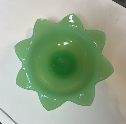 Vintage Jadeite Green Glass Lotus Flower Bowl