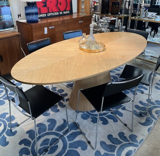 White Oak Wood Dining Table with Center Pedestal