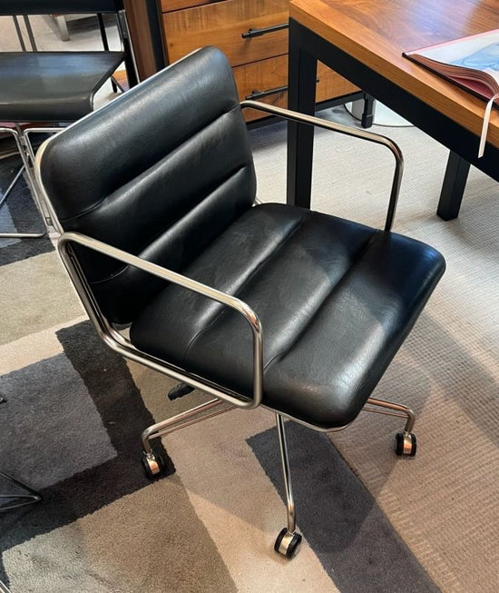 CB2 Black Leather Swivel Office Chair