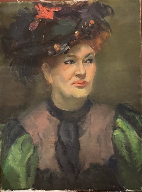 Vintage Original Art - Portrait of a Person with a Festive Hat.