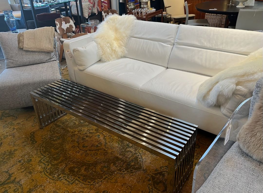 Milo Baughman Style Chrome Slat Bench/Coffee Table