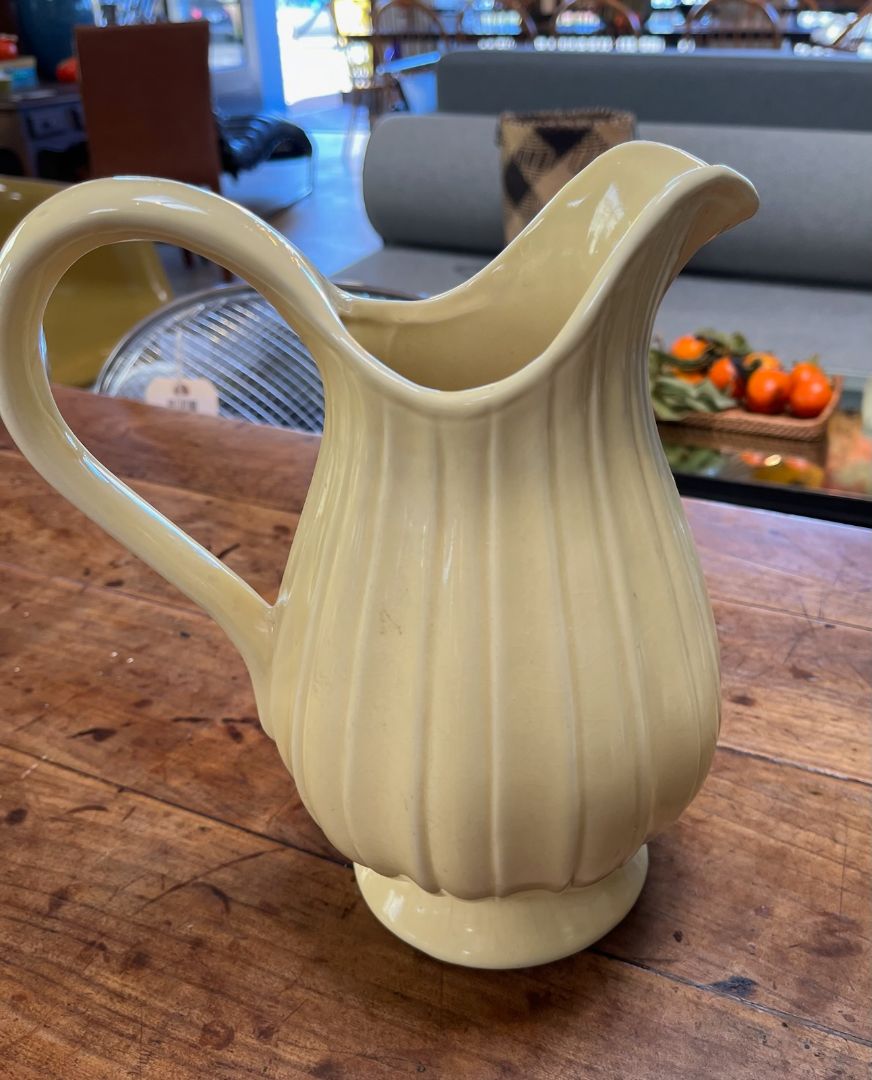 Vintage Pale Yellow Ribbed Pitcher