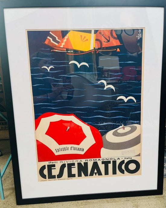 Vintage Cesenatico Port Town Sailboat Beach Travel Poster