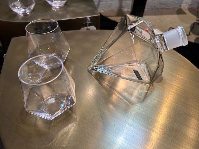 Geometric Glass Decanter, Pitcher &amp; 4 Glasses  SET