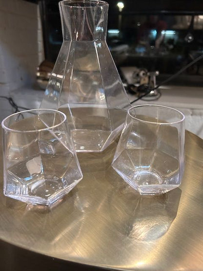 Geometric Glass Decanter, Pitcher &amp; 4 Glasses  SET