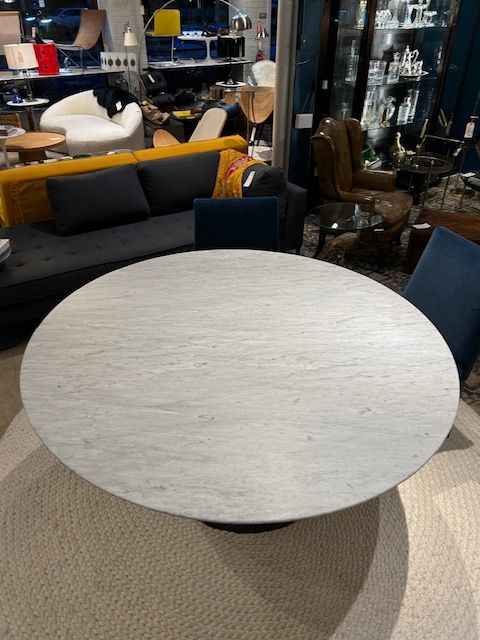 RH Aero White Marble Dining Table w. Cast Iron Base