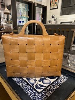 Vintage Rare Woven Hand Bag with Wood Handles