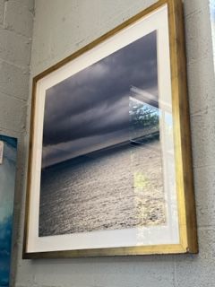 RH Black and white enlarged photo of the ocean gold frame, 40 x 40