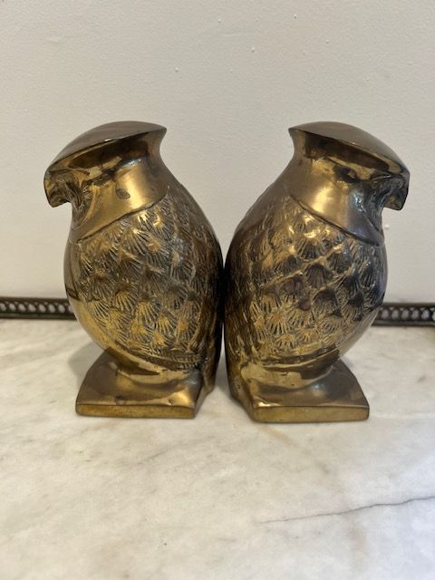 Vintage Set of Brass Owl Book Ends