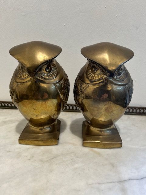 Vintage Set of Brass Owl Book Ends