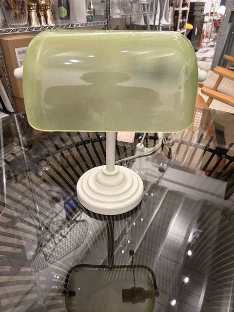 Vintage Bankers Lamp with Acrylic Shade in Spring Green