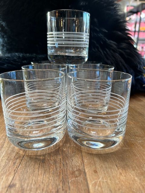 Set of 7 German Crystal Etched Modern Rocks Glasses