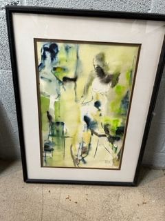 Signed abstract watercolor with figures