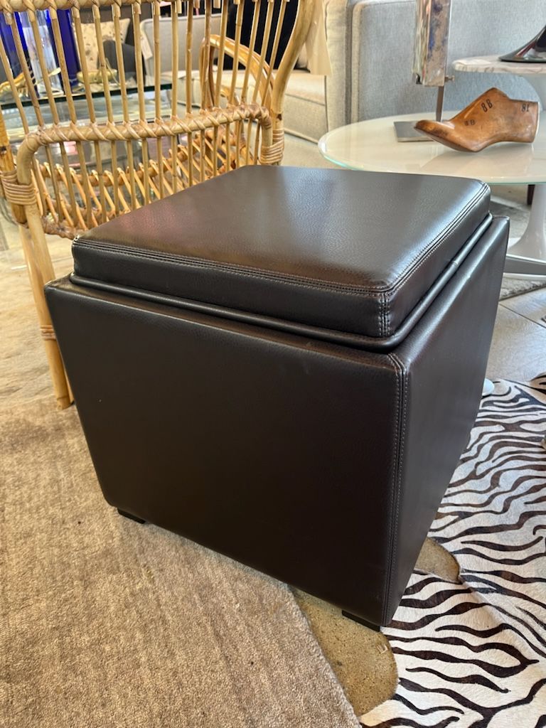 Crate &amp; Barrel Chocolate Leather Stow Ottoman