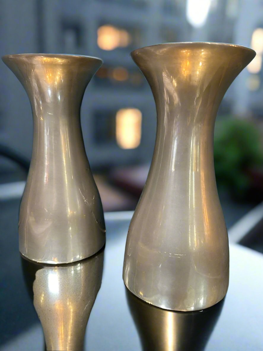 Hand Turned and Signed Aluminum Pair of Candle holders