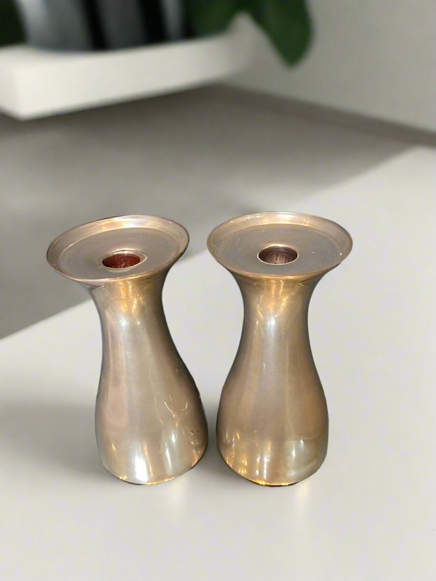 Hand Turned and Signed Aluminum Pair of Candle holders