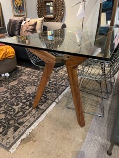 Strut Teak Base Glass Top Table. Crate & Barrel. ($799 orig. retail)