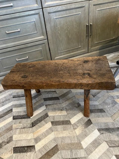 Antique Rustic Handmade Elm Bench from 1830s