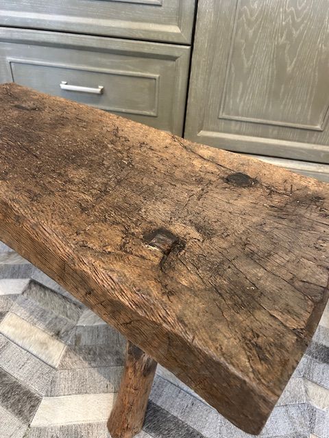 Antique Rustic Handmade Elm Bench from 1830s