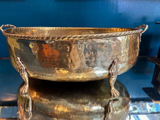 Vintage Brass Hand Hammered Jardiniere w Handles