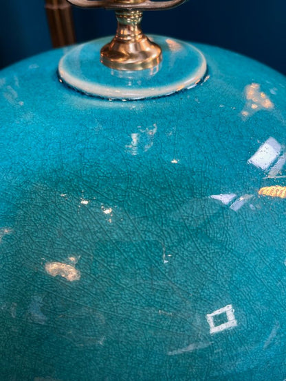 Vintage Crackled Ceramic Teal Lamp Base