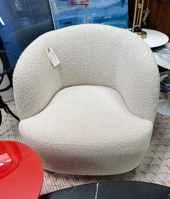 CB2 Gwyneth Ivory Boucle Swivel Chair