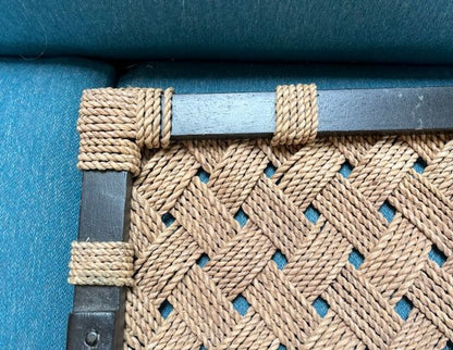 Woven Rope &amp; Wood Serving Tray w Handles