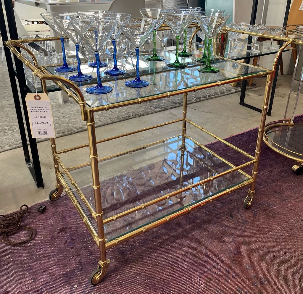 Lilly Pulitzer for Pottery Barn Brass Bamboo Bar Cart