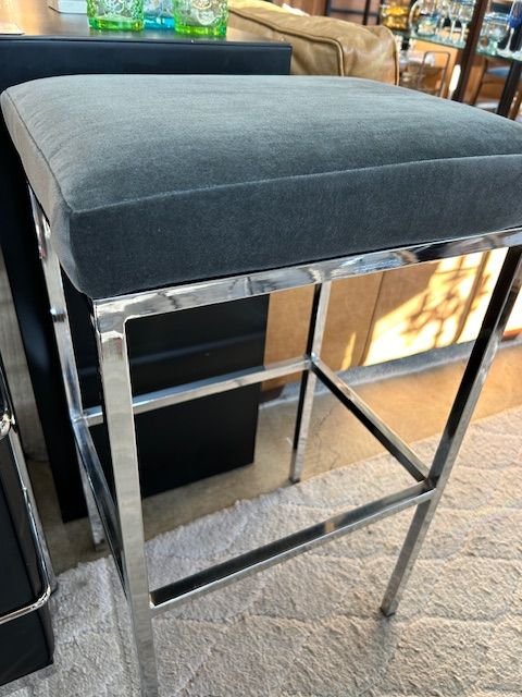 Custom Gray Velveteen Bar Height Stool  EACH