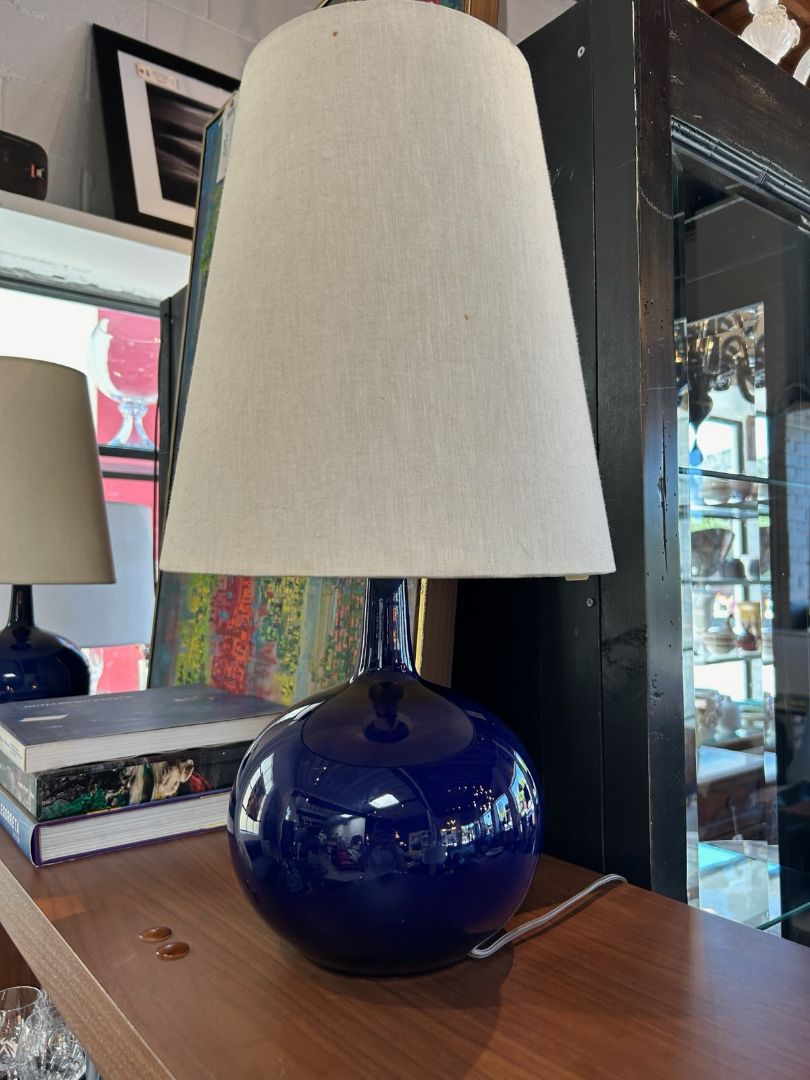 Lotte &amp; Gunnar Bostlund Blue Ceramic Table Lamp. EACH