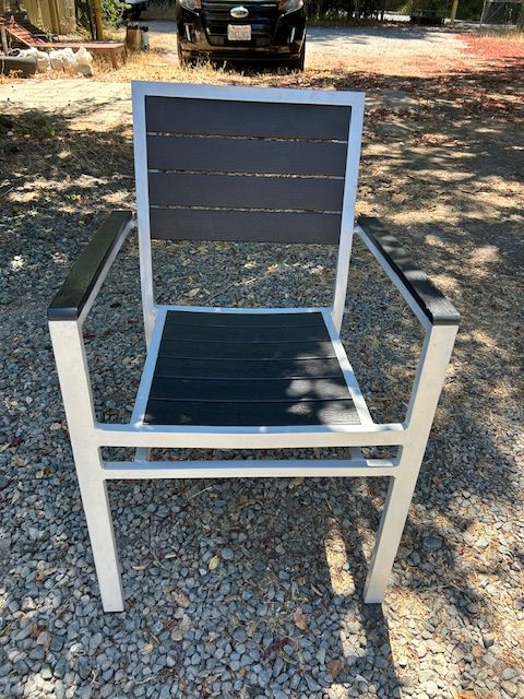 Black "Teak" and Metal Stacking Dining Outdoor Chairs  EACH