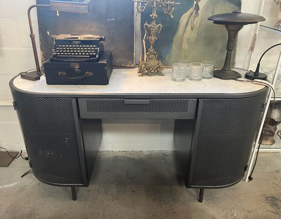 Four Hands Libby Industrial Iron + Marble Top Oval Desk