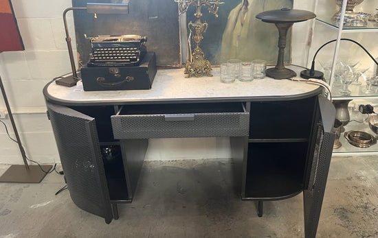 Four Hands Libby Industrial Iron + Marble Top Oval Desk