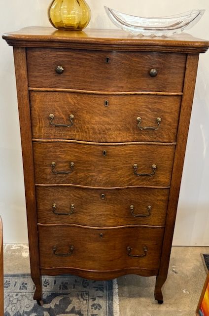 Antique Oak Serpentine Tallboy Dresser