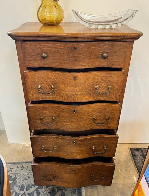 Antique Oak Serpentine Tallboy Dresser